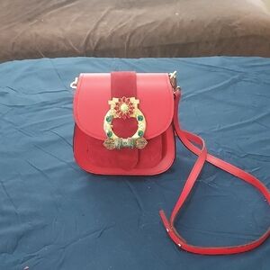Persaman New York Red Crossbody Bag with Gold Accent
